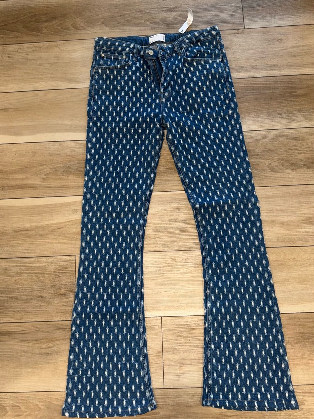 ASOS Navy Blue Patterned Flared Jeans for Men